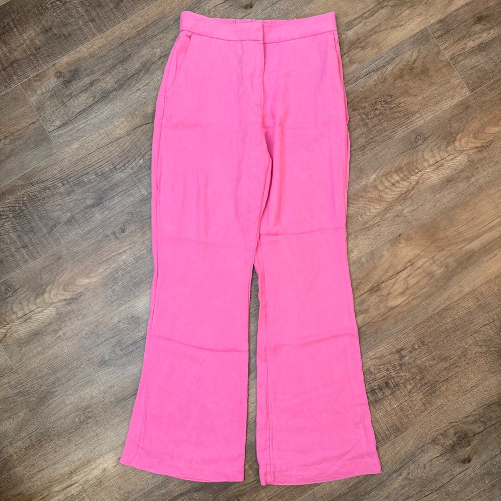 H&M Hot Pink Flare Leg Trouser High Waist Lyocell Blend Pants Women 8 Barbiecore